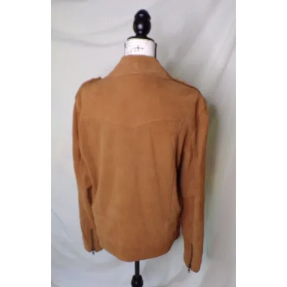 🆕OPEN EDIT from Nordstrom Suede Leather Moto Jacket Medium Camel Brown - Picture 10 of 12